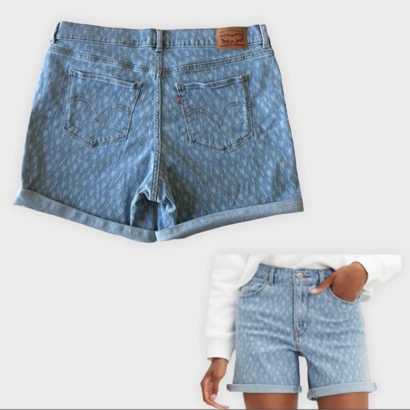 LEVIS BLUE CLASSIC SHORTS WITH DESIGN ZIP FLY BOHO SIZE 27 - Picture 1 of 7